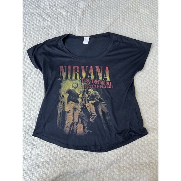 Nirvana 1991 Tour Shirt Womens Small Scoop Neck Cropped Original US Tour - Picture 3 of 9